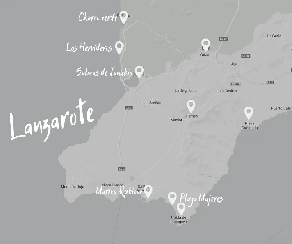 Carte de Lanzarote pointant les étapes de l'ouest de l'île
