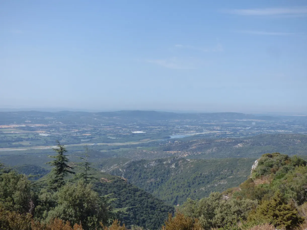 From the wooded ridge, the plain stretches to the horizon