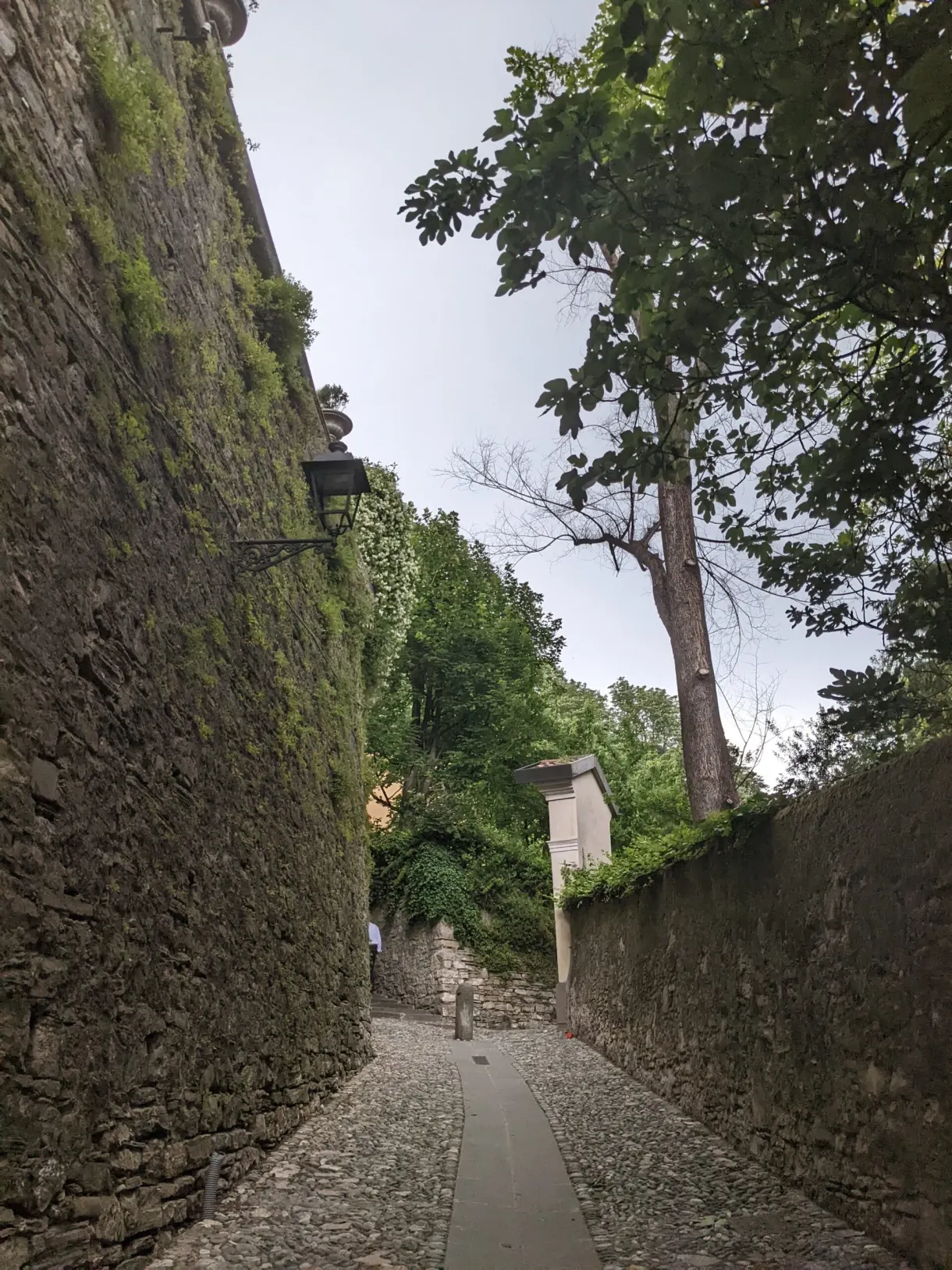 Venelle en montée serrée entre deux hauts murs