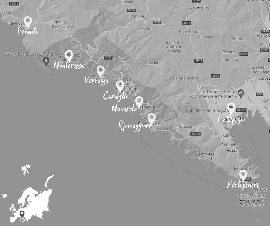 Carte des cinq villages et de la côte ligure environnante