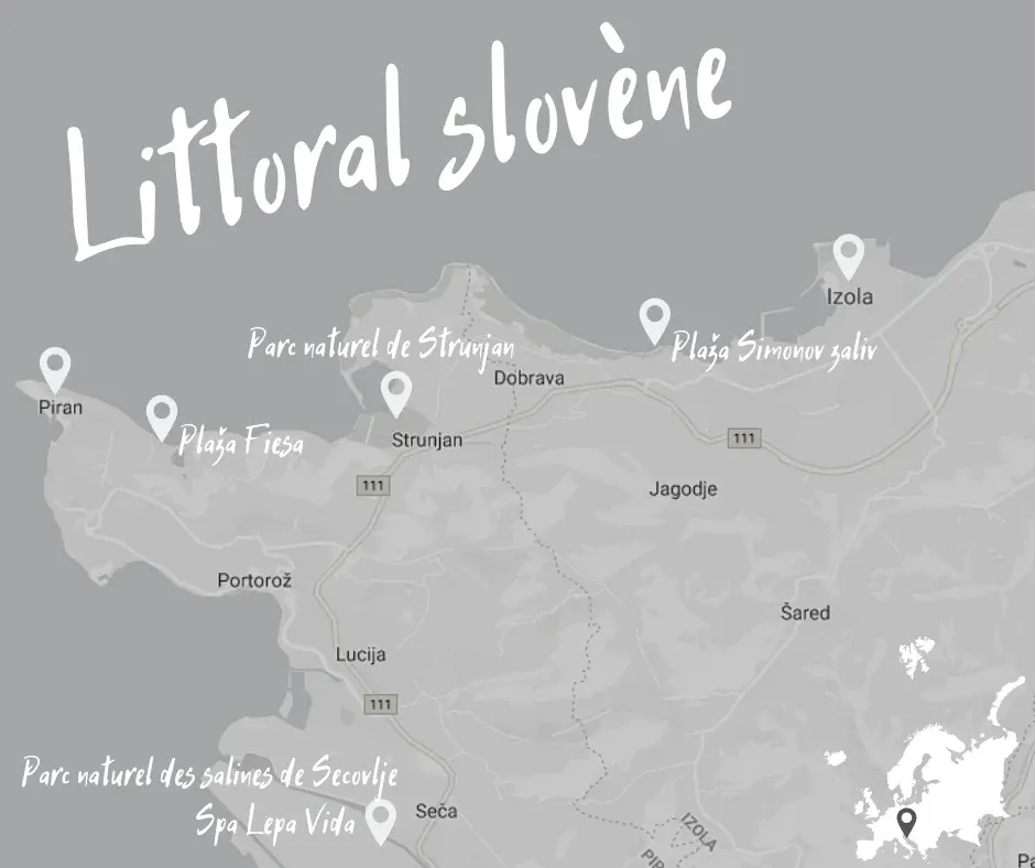 Carte du littoral slovène de Piran à Izola