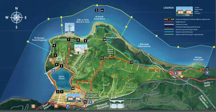 Plan du parc naturel de Strunjan et de ses sentiers