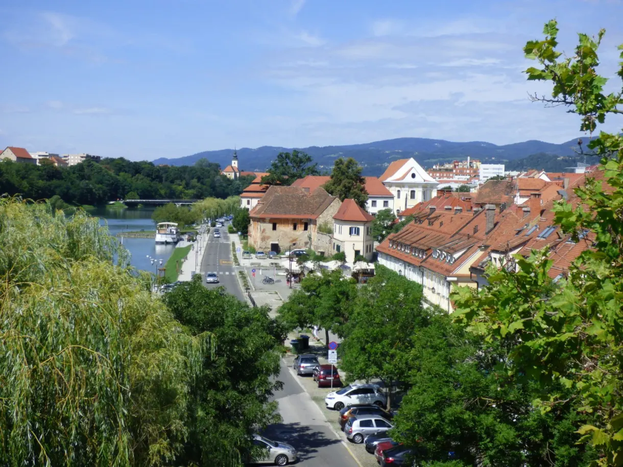 Toits rouges du quartier riverain vus d'en haut