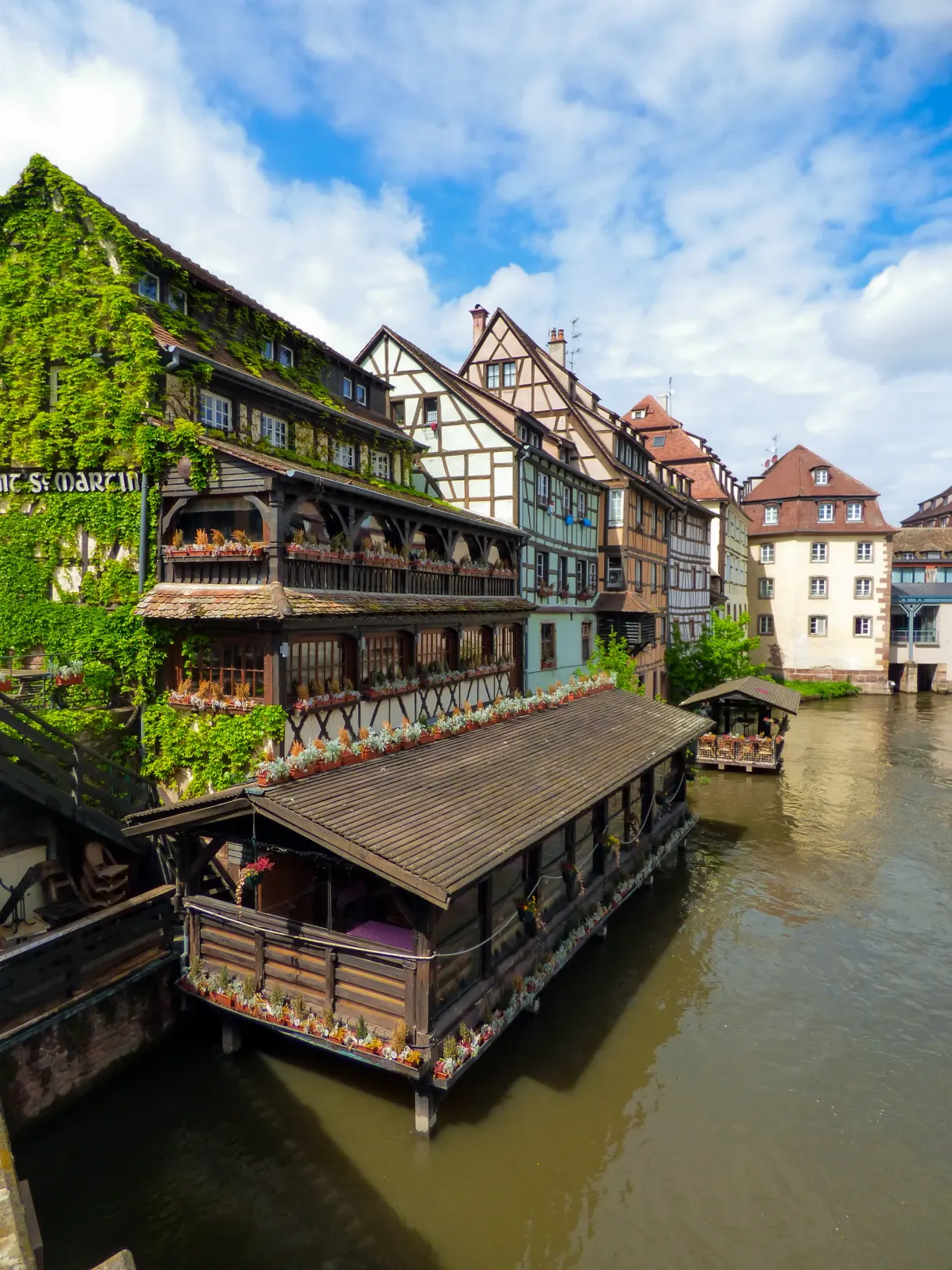Maison ancienne couverte de lierre au bord de l'eau, couverture Alsace