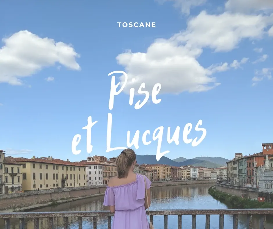 Femme de dos sur un pont, palais et ciel d'été de Pise
