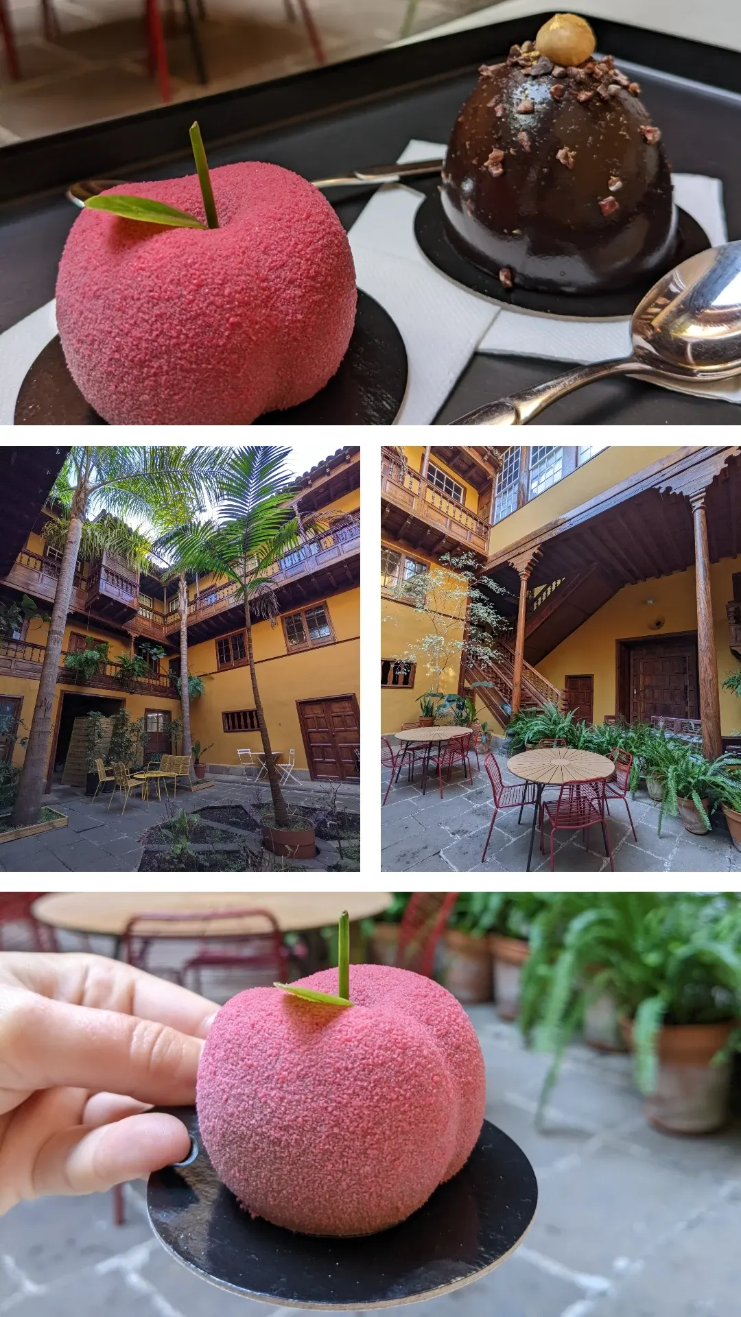 Montage de pâtisseries fines et d'un patio aux murs jaunes