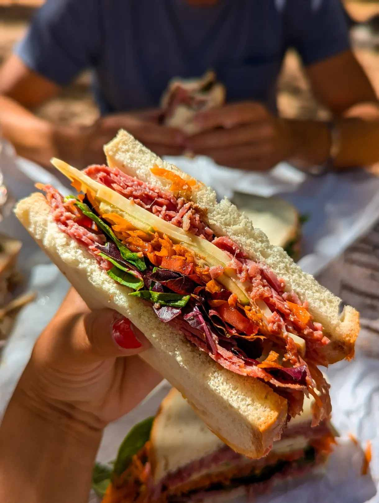 Épais sandwich à la charcuterie et aux crudités