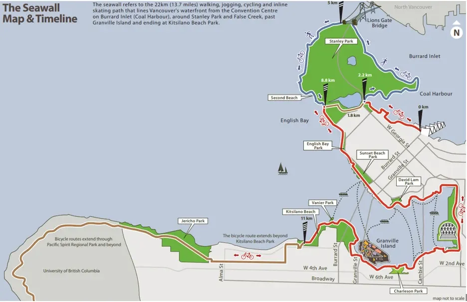 Carte du Seawall et de son tracé le long du littoral