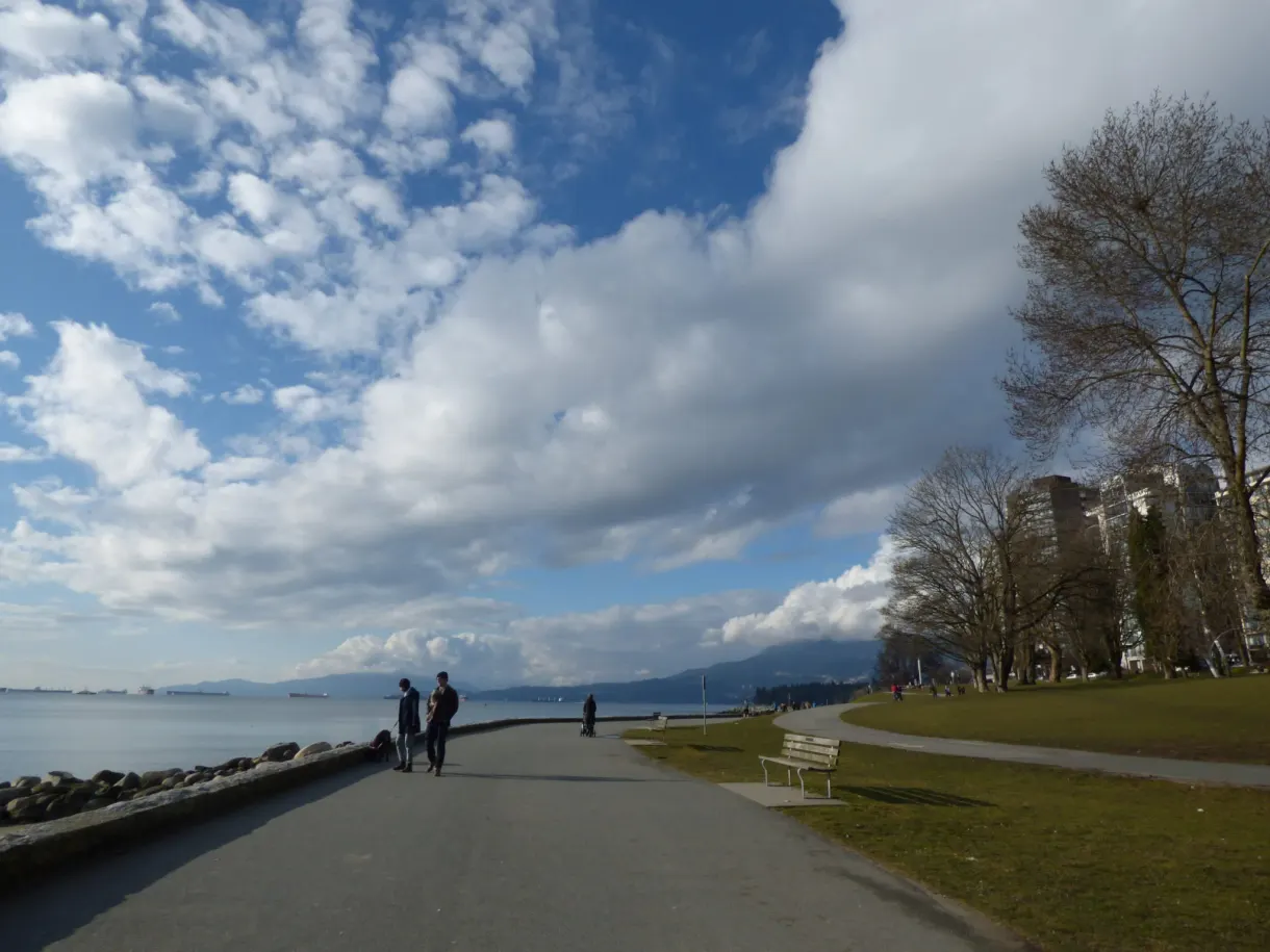 Promenade côtière en courbe longeant l'enrochement