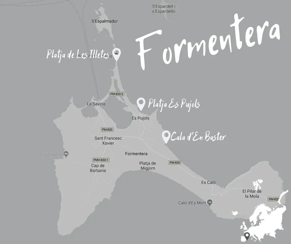 Carte de Formentera situant ses plages principales