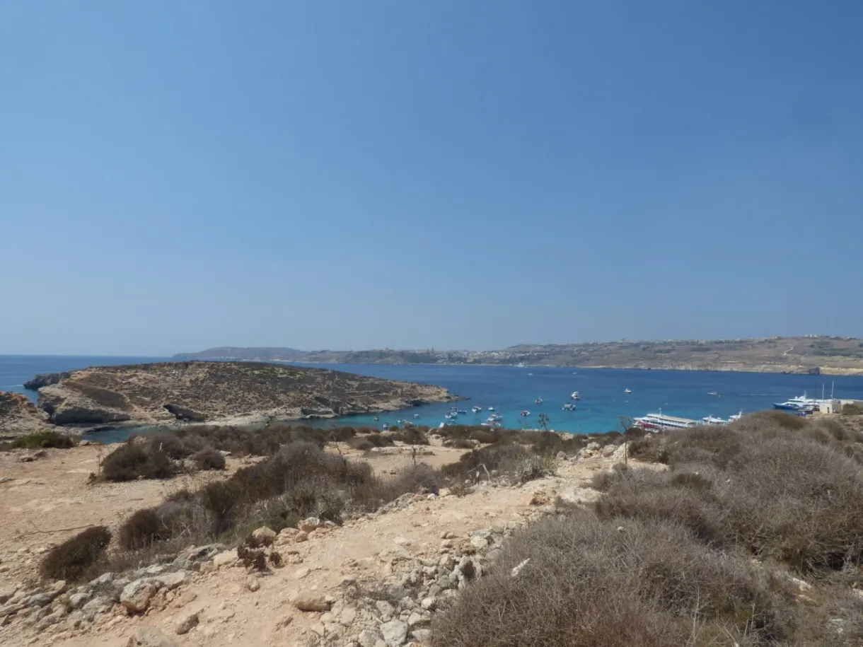 Garrigue sèche descendant vers la baie