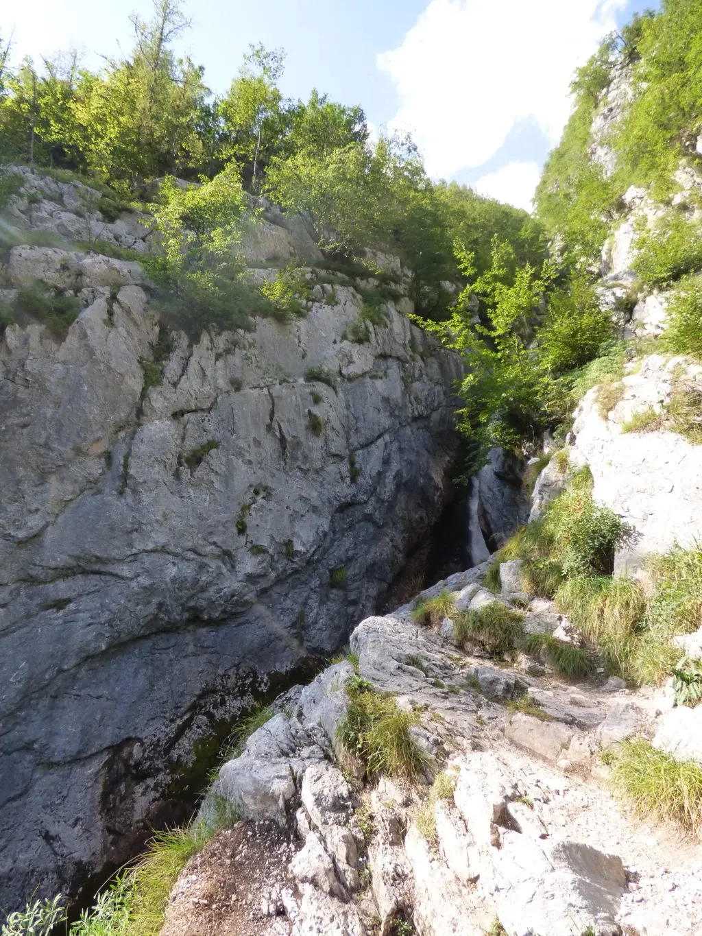 Gorge rocheuse étroite menant à la source de la Soča